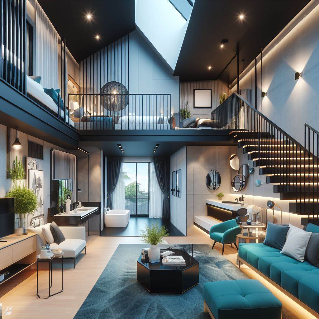Tiny House Living Room and Loft Design Ideas