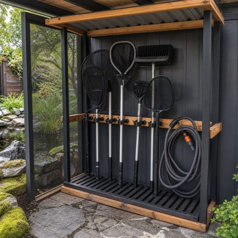 Pond Maintenance Tool Rack for Nets and Brushes
