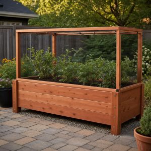 Raised Berry Bed With a Detachable Bird-Net Frame