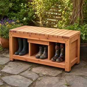 Cedar Garden Bench With Built-In Boot Storage