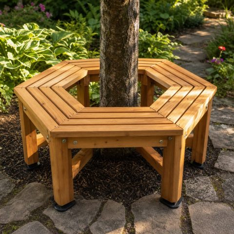 Tree-Wrap Hexagonal Bench With Root-Friendly Clearance