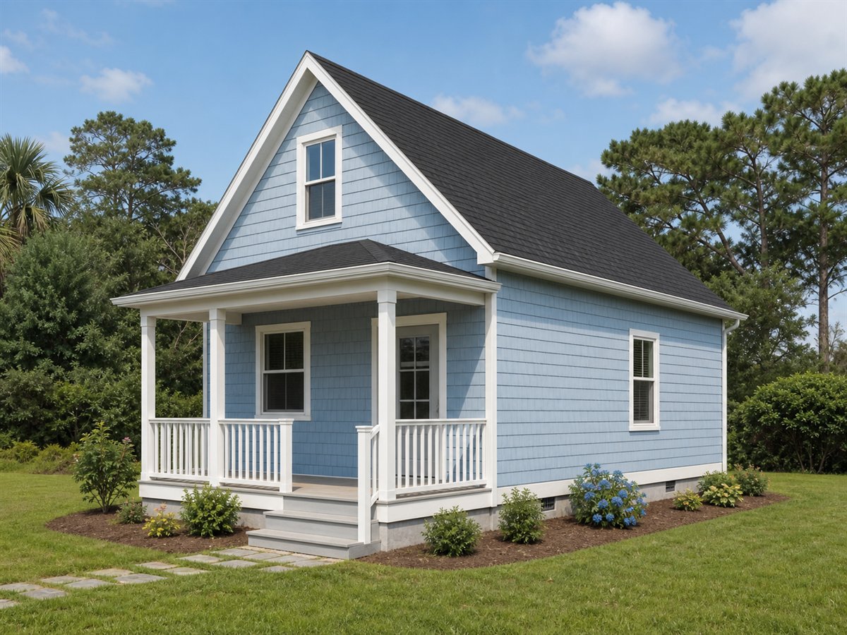 Dunegrass Cottage 532, a conceptual 532-square-foot small coastal-region cottage with a $67,625 construction target
