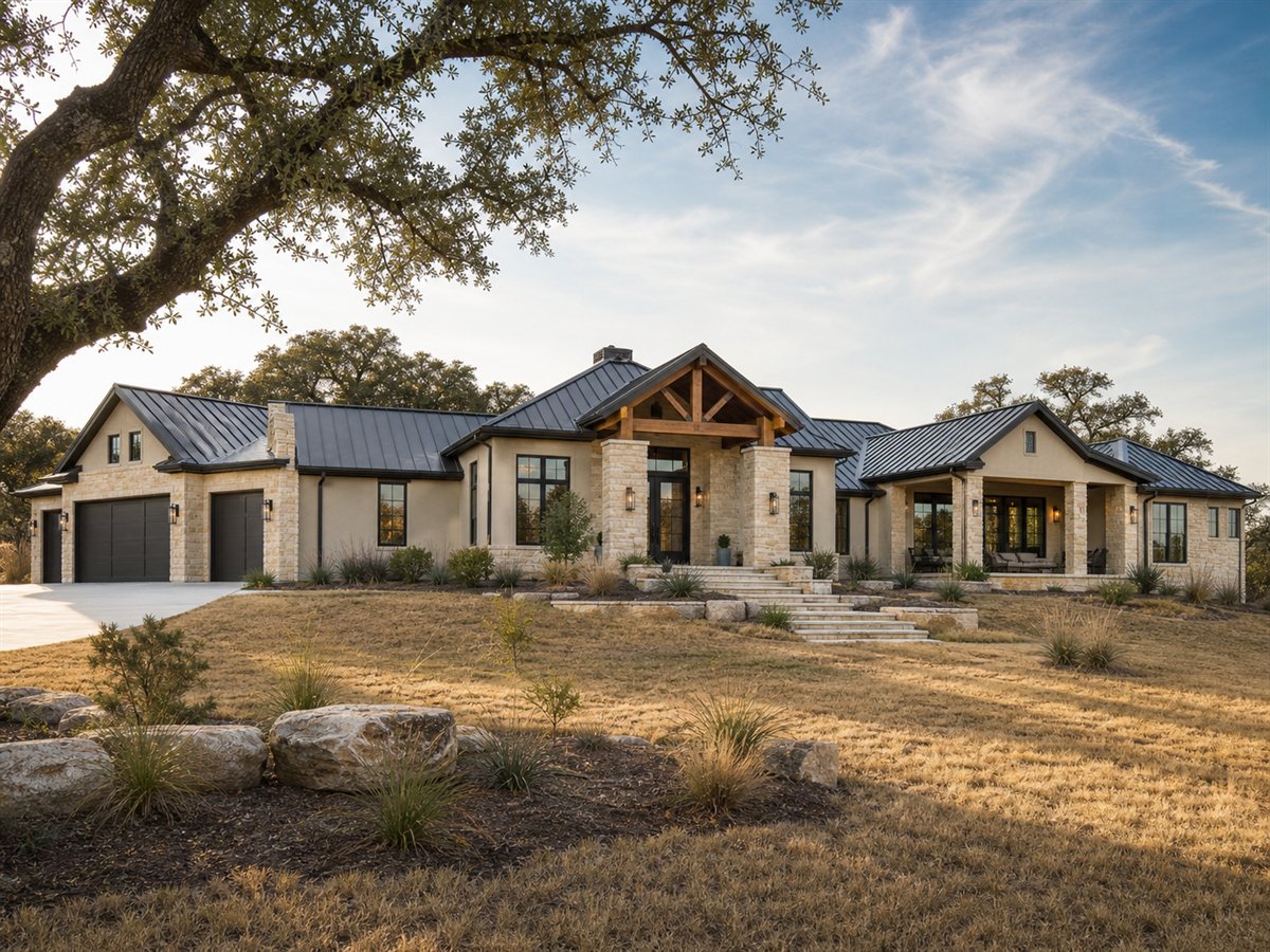 Canyon Oak House 3340, a conceptual 3340-square-foot Texas Hill Country custom home with a $715,000 construction target