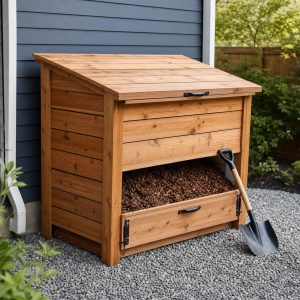 Covered Mulch Storage Bin for a Small Garden