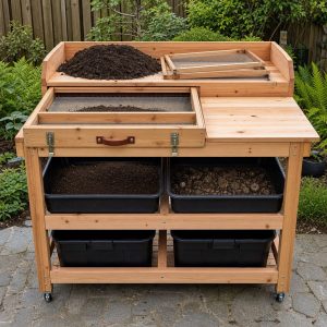 Soil-Screening Table With Interchangeable Mesh Frames