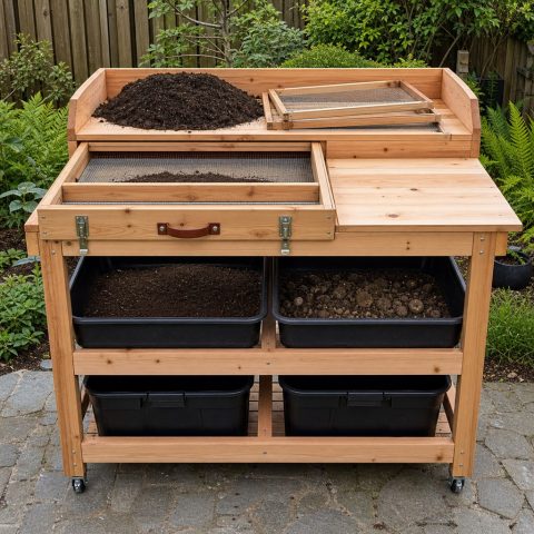 Soil-Screening Table With Interchangeable Mesh Frames