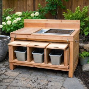 Wooden Soil-Sample Station With Divided Collection Bins
