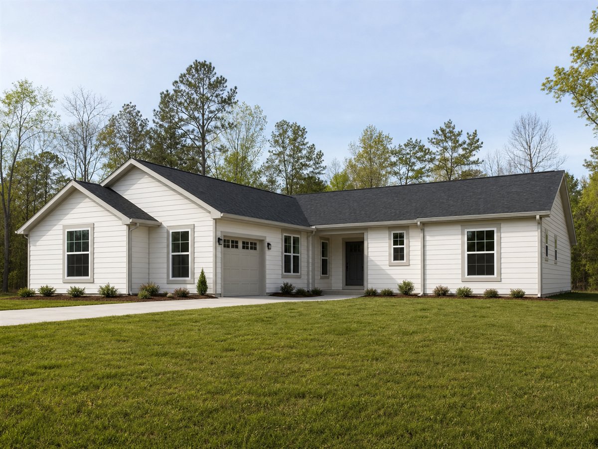 Riverbend L-Ranch 1930, a conceptual 1930-square-foot L-shaped family ranch with a $360,000 construction target