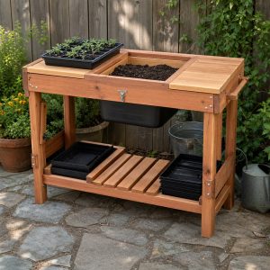 Seed-Tray Filling Bench With a Recessed Soil Bin