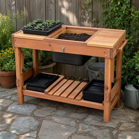 Seed-Tray Filling Bench With a Recessed Soil Bin