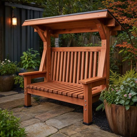 High-Back Reading Bench With a Small Rain Canopy