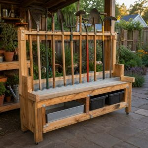 Long-Handle Tool Oiling Rack With a Catch Tray