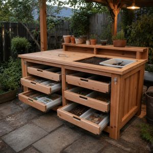 Outdoor Seed-Inventory Cabinet With Removable Drawers