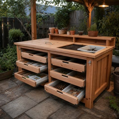 Outdoor Seed-Inventory Cabinet With Removable Drawers