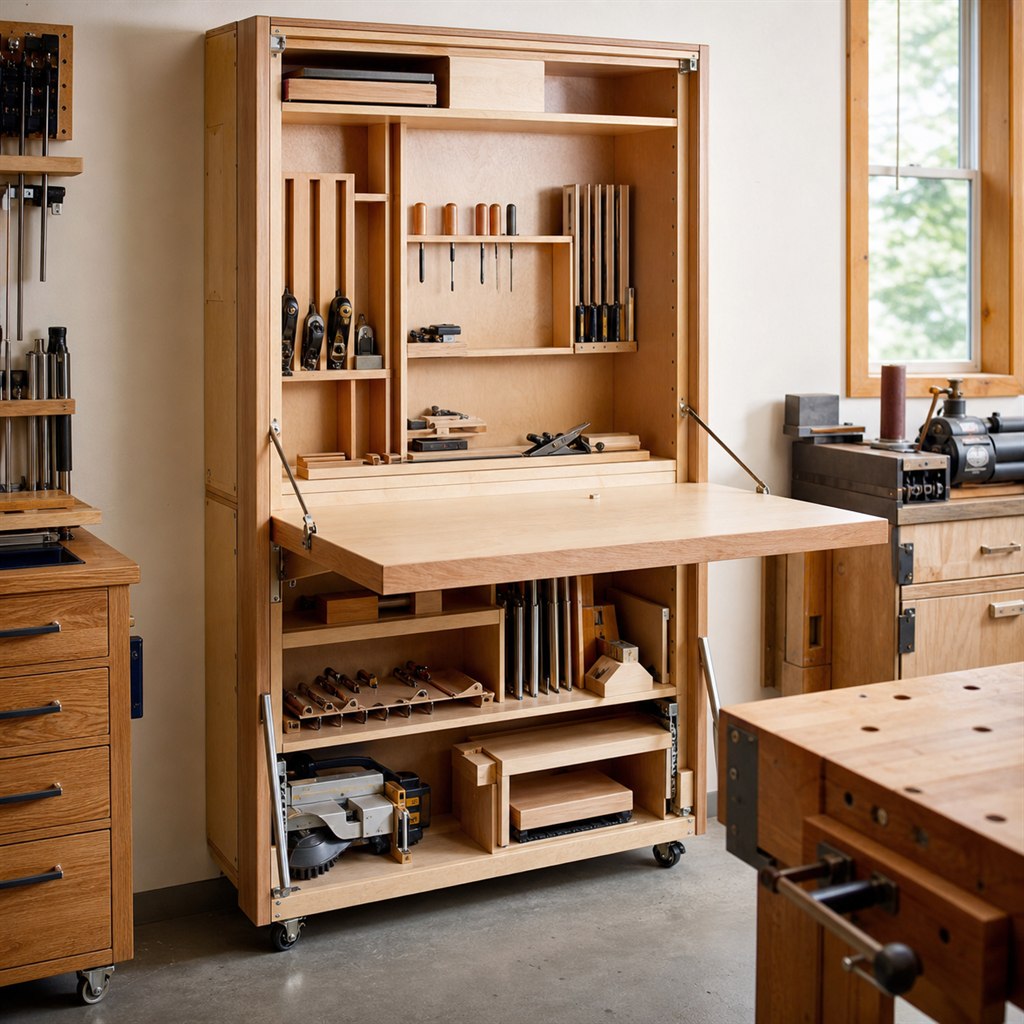 Fold-Down Wall Workbench With a Torsion-Box Top