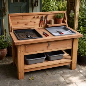 Garden Pruner Cleaning Station With a Lockable Drawer