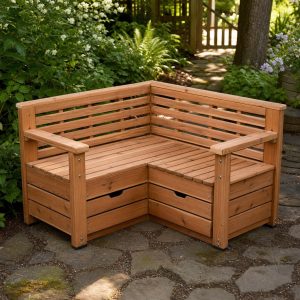 Slatted Corner Loveseat With Hidden Cushion Compartments