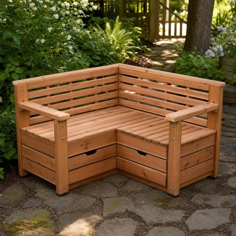 Slatted Corner Loveseat With Hidden Cushion Compartments