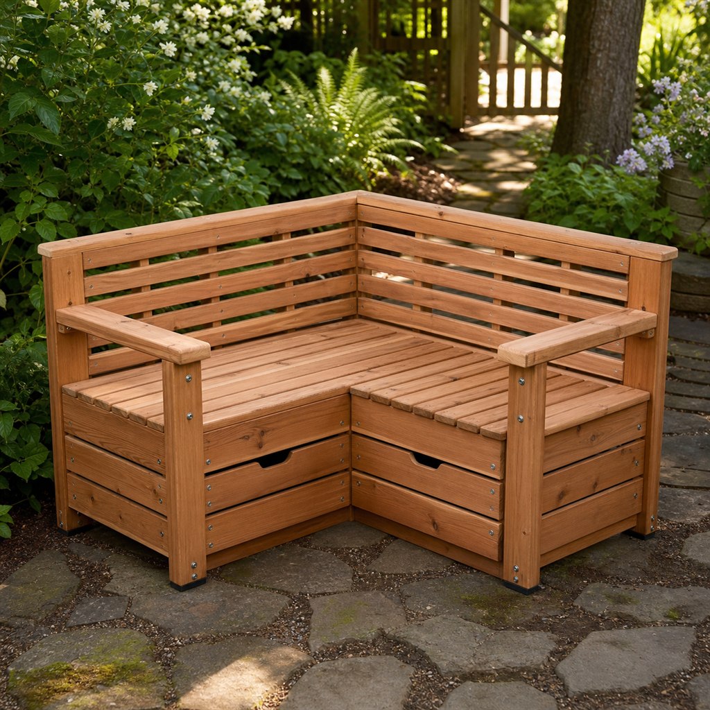 Slatted Corner Loveseat With Hidden Cushion Compartments