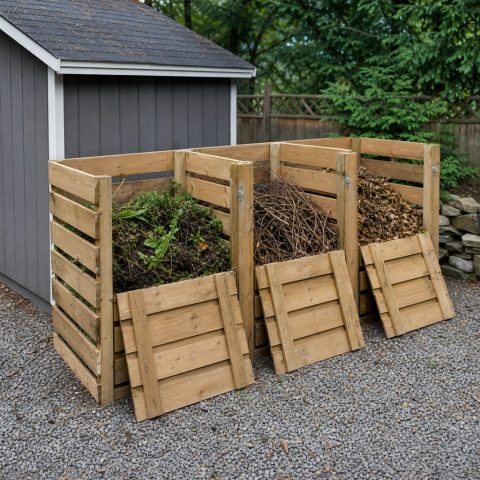 Garden Waste Sorting Station With Three Open Bays