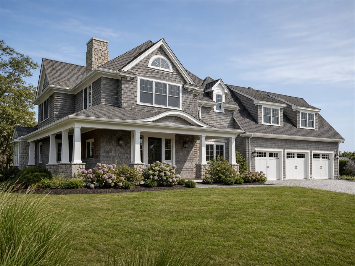 Nantucket Ridge 3440, a conceptual 3440-square-foot New England shingle-style custom home with a $740,000 construction target
