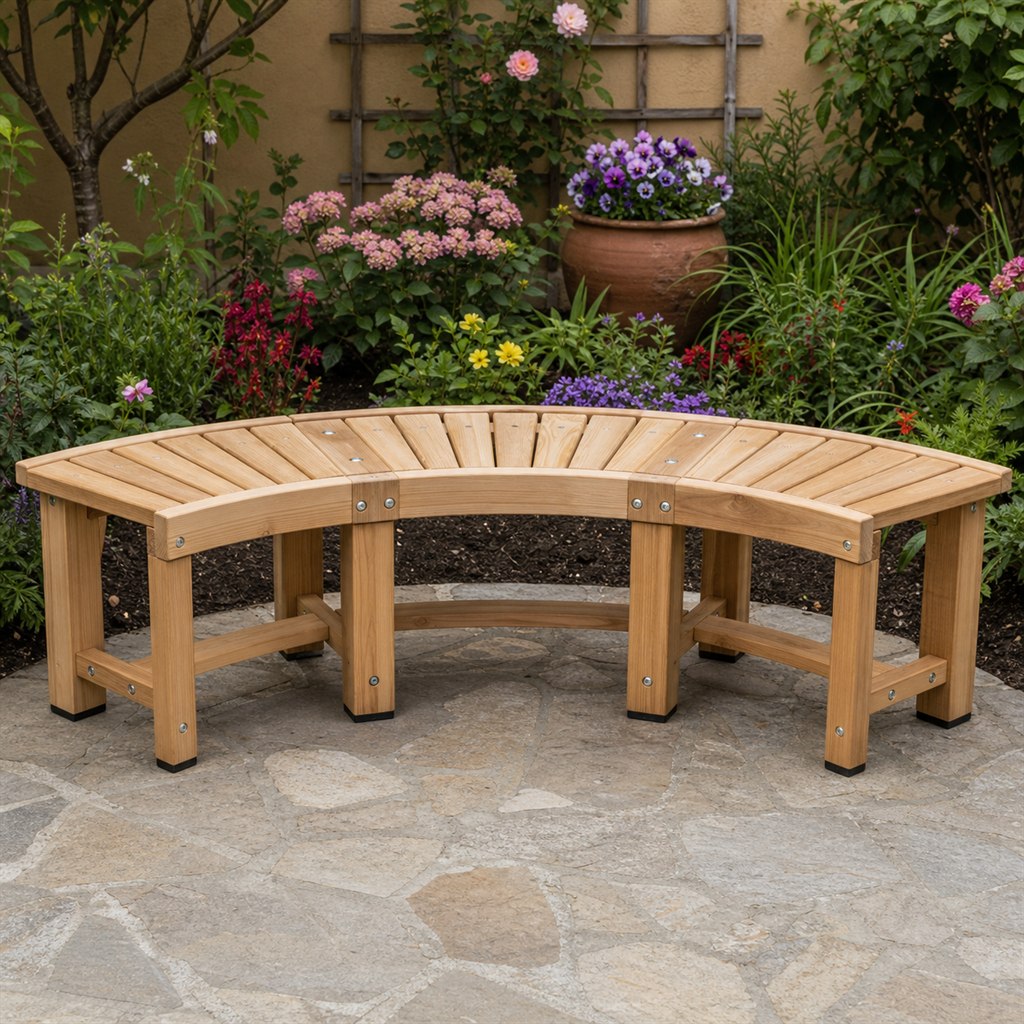 Curved Three-Section Bench With Removable Joining Plates