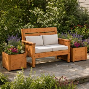 Garden Loveseat With Planter Boxes in Both Arms