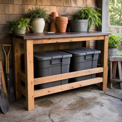 Potting Soil Tote Stand With a Controlled Pouring Shelf