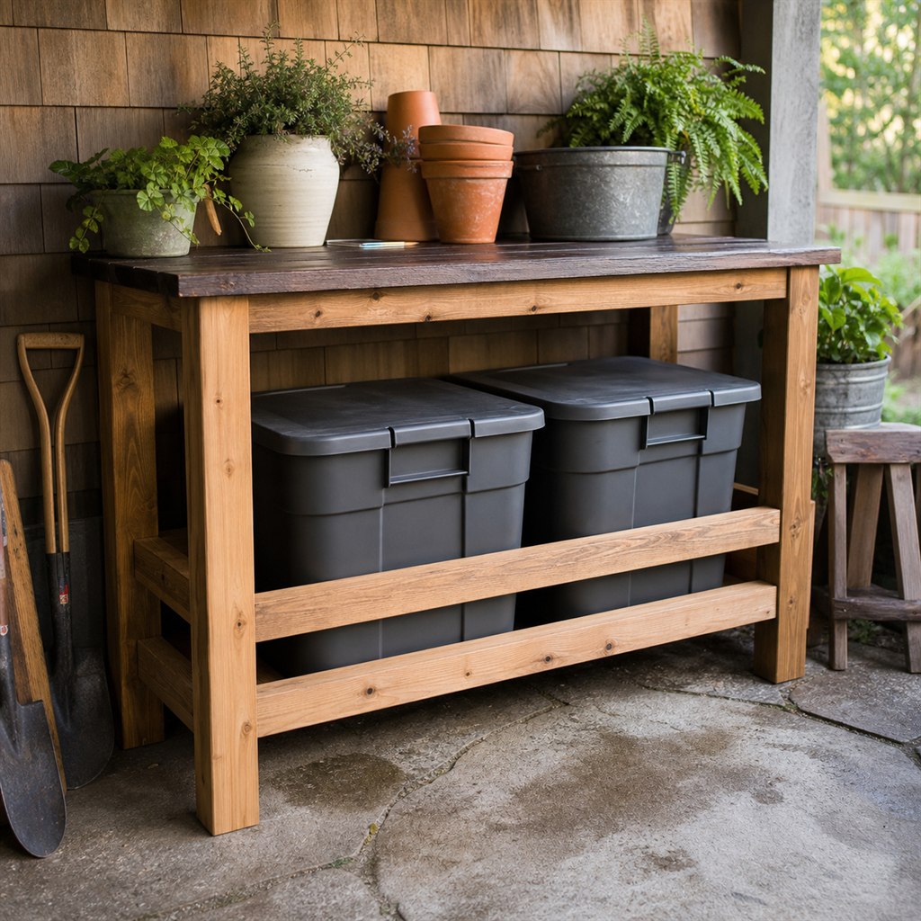 Potting Soil Tote Stand With a Controlled Pouring Shelf