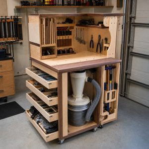 Corner Workbench With an Integrated Dust-Separator Bay