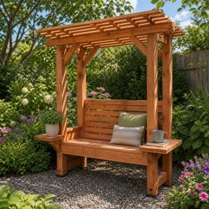 Covered Garden Reading Bench With a Slatted Canopy
