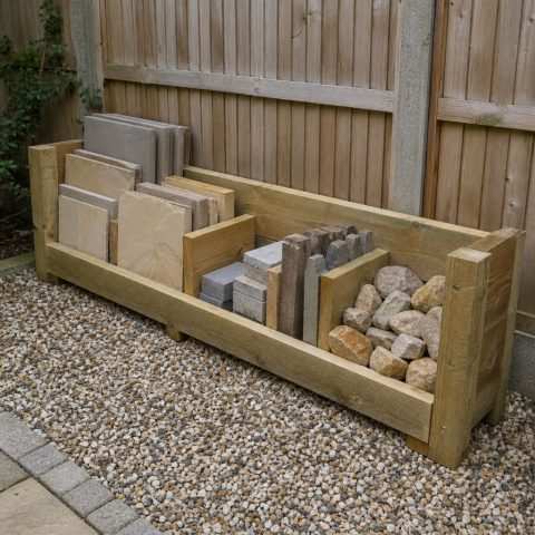 Garden Stone and Edging Storage Rack With Low Dividers