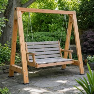 Porch Swing Seat With a Freestanding Timber Frame