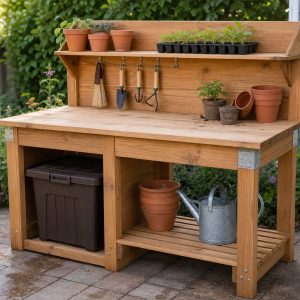 DIY Potting Bench Plans With Shelves and Soil Storage