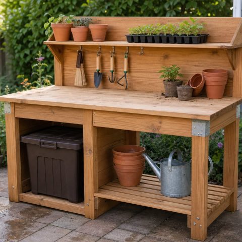 DIY Potting Bench Plans With Shelves and Soil Storage