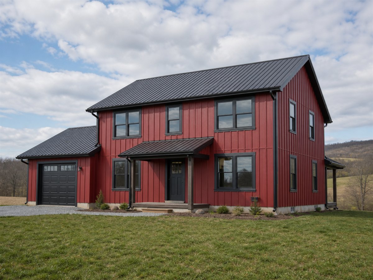 Redwood Barn House 1990, a conceptual 1990-square-foot barn-inspired family home with a $375,000 construction target