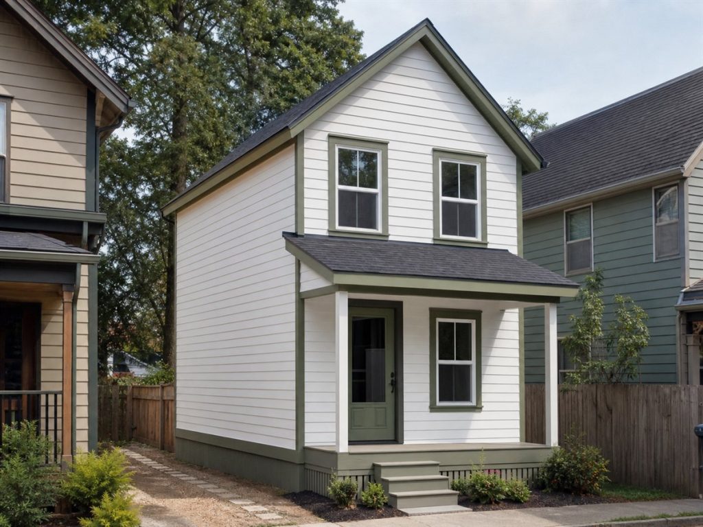 $74,625 Essential Narrow-Lot Small Cottage: 571-Sq.-Ft. One-Bedroom Plan