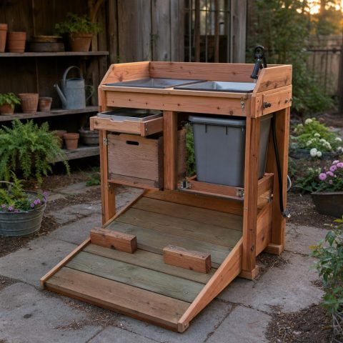 Cedar Garden-Cart Wash Ramp With Wheel Stops