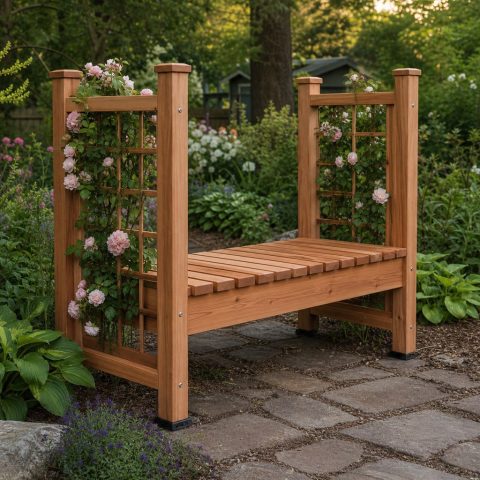 Compact Arbor Bench With Climbing-Rose Side Panels