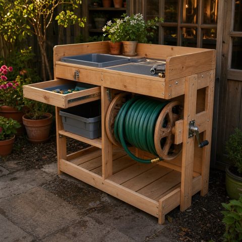 Garden Hose Repair Bench With Reel Supports
