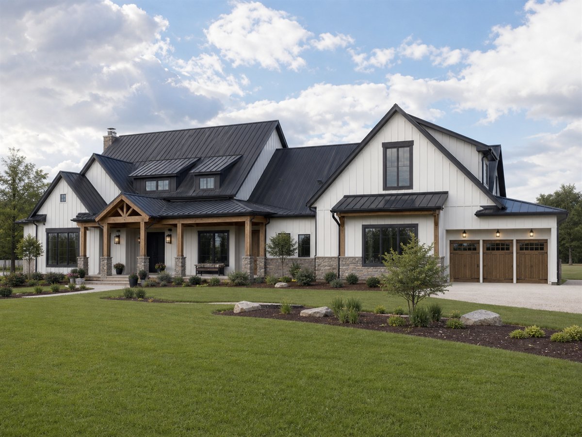 Stonefield Farmhouse 3500, a conceptual 3500-square-foot modern farmhouse estate with a $755,000 construction target