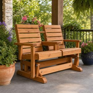 Wooden Porch Glider Bench With Guarded Linkage