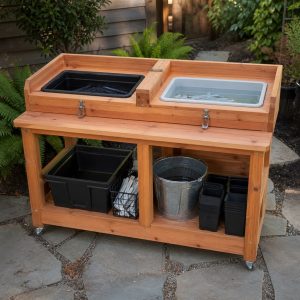 Pot-Label Cleaning Rack With Removable Soaking Trays