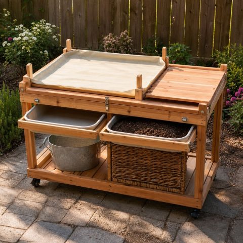 Garden Tarp Folding Table With Corner Retaining Pegs