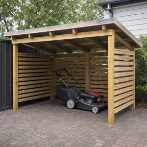 Lawn Mower Parking Canopy With Open Service Access