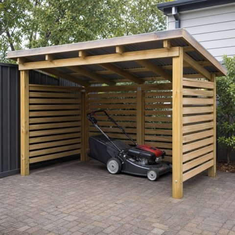 Lawn Mower Parking Canopy With Open Service Access