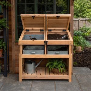 Cedar Mulch-Scoop Station With Covered Storage Bins