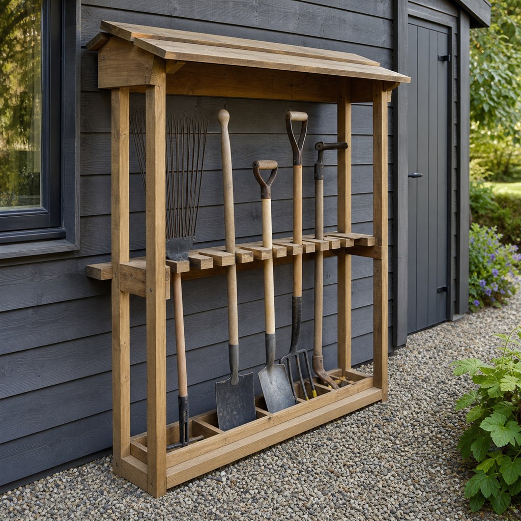 Long-Handle Garden Tool Shelter With Individual Slots