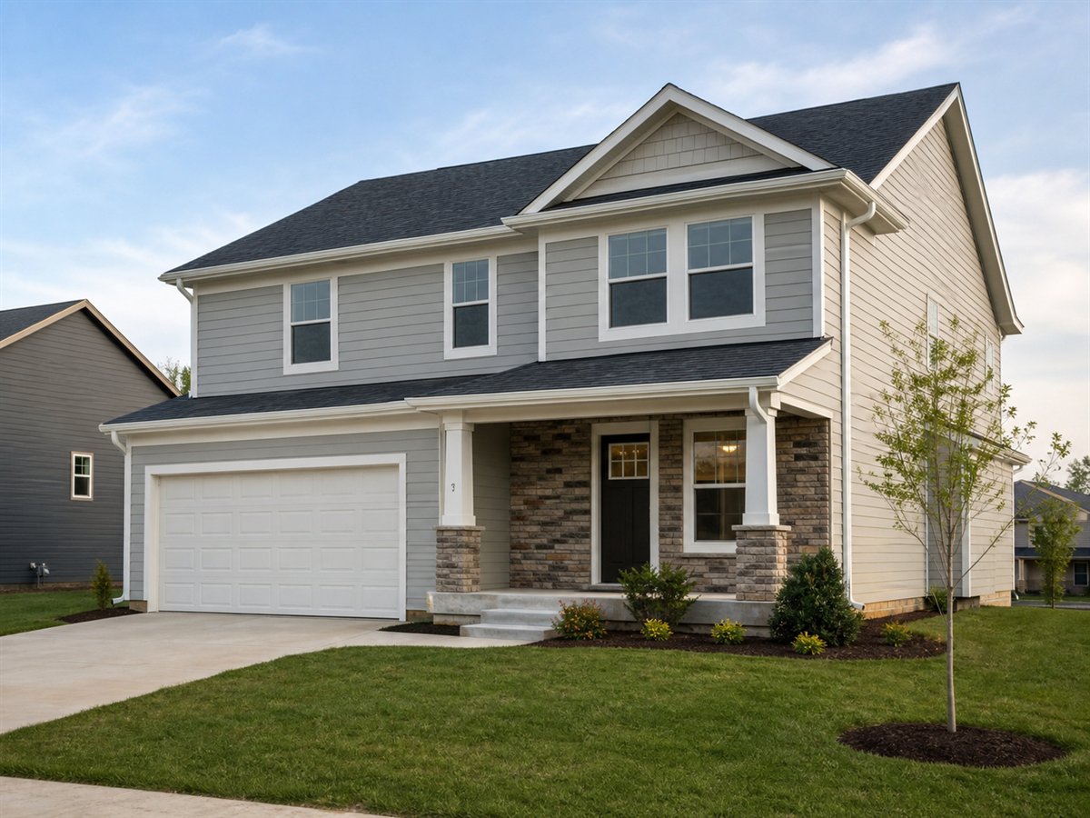 Hawthorne Traditional 2030, a conceptual 2030-square-foot traditional two-story family home with a $385,000 construction target