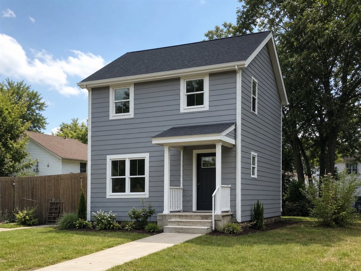 Square Start House 576, a conceptual 576-square-foot simple two-story starter home with a $78,625 construction target